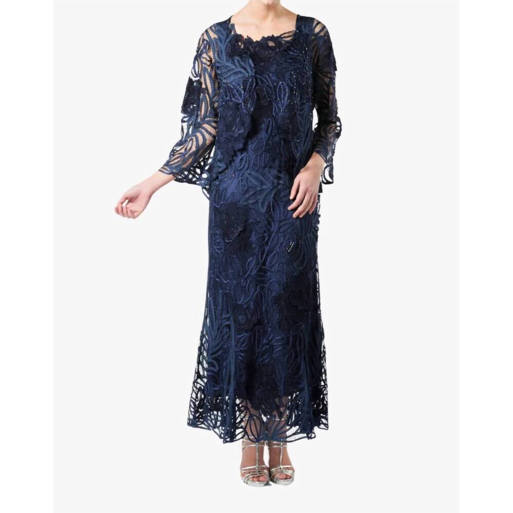 Soulmates Navy Blue Lace Long Sleeve Maxi Dress